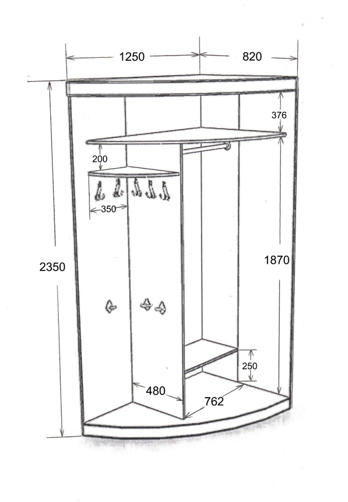Маленький радиусный шкаф с размерами