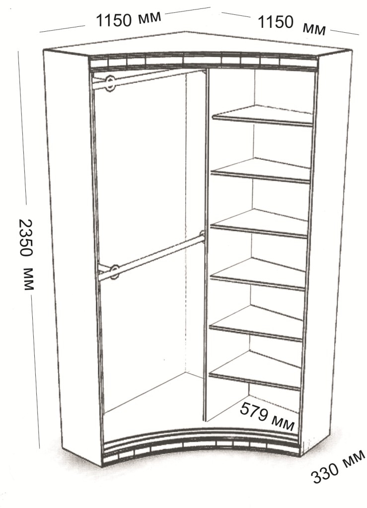 Радиусный угловой шкаф-купе