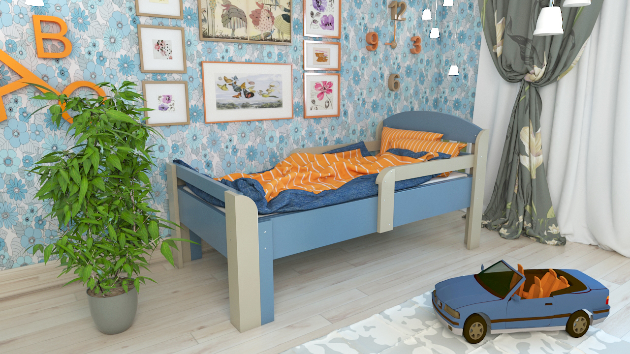 Синяя кровать в детскую комнату