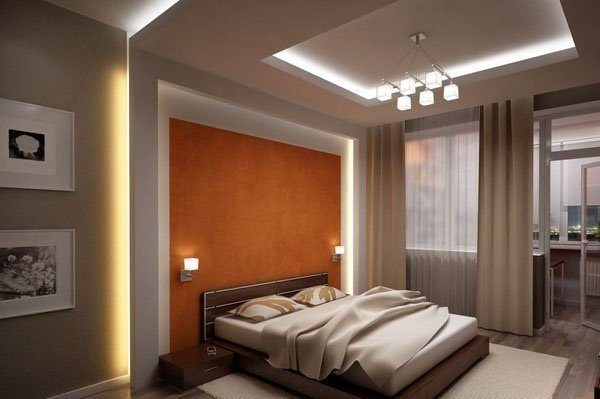 Фото интерьера спальни с использованием конструкций из гипсокартона