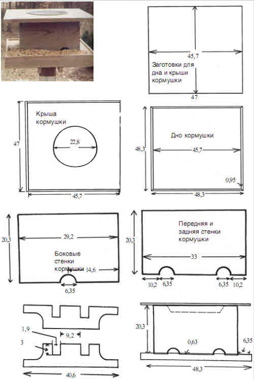 Схема изготовления деревянной кормушки