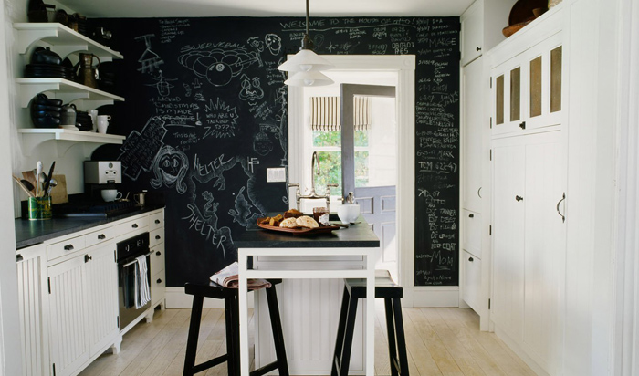 a combination of wallpaper in the kitchen