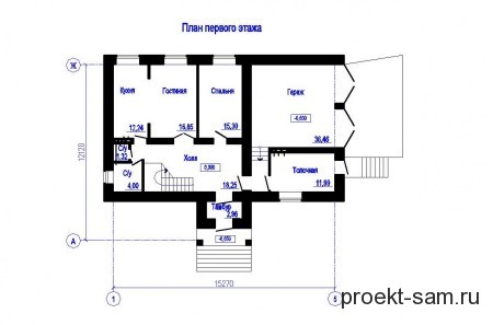 план 1 этажа кирпичного дома с гаражом