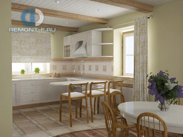 Дизайн кухни в стиле прованс с деревянными балками