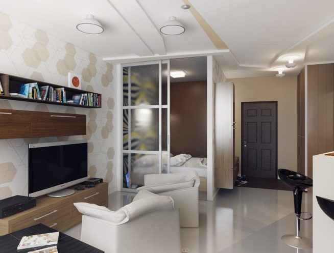 Кровать за раздвижной перегородкой