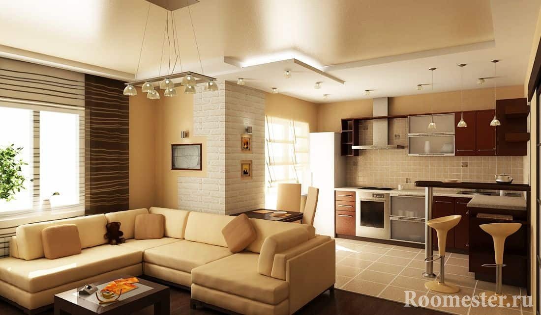 Кухня+гостиная в помещении квадратной формы Кухня+гостиная в помещении квадратной формы