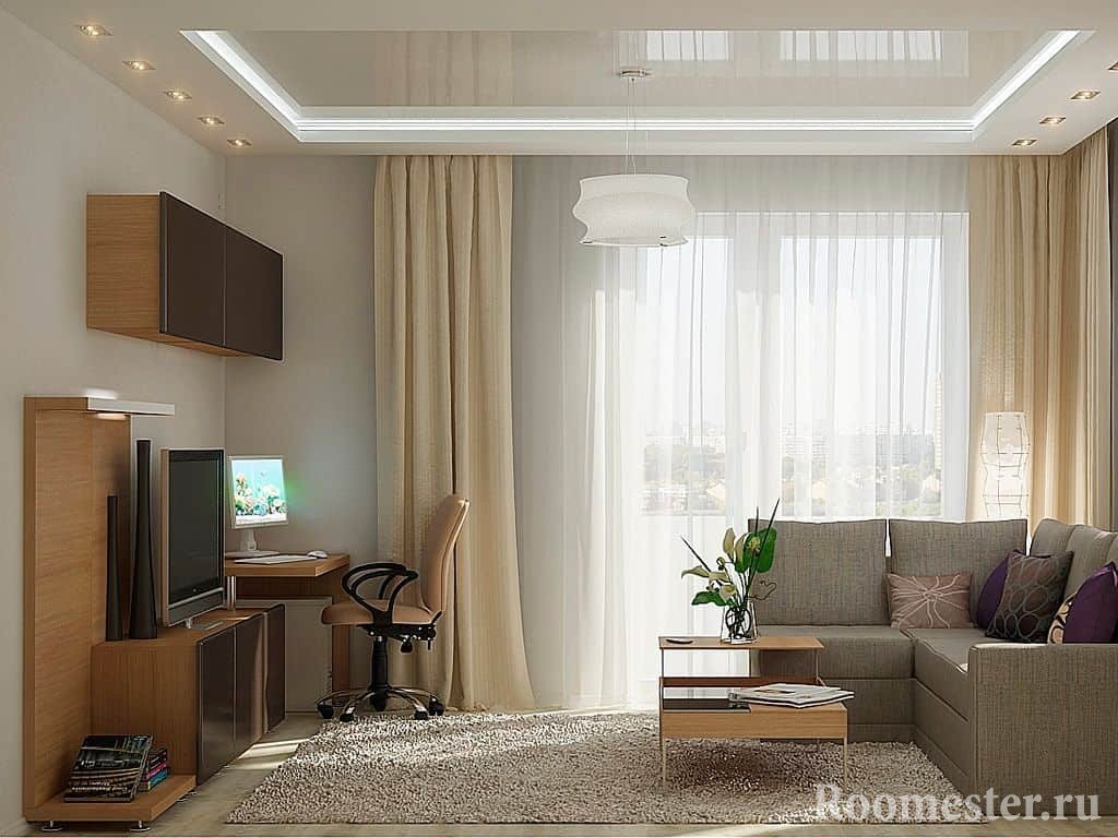Квадратная гостиная с рабочим местом Квадратная гостиная с рабочим местом