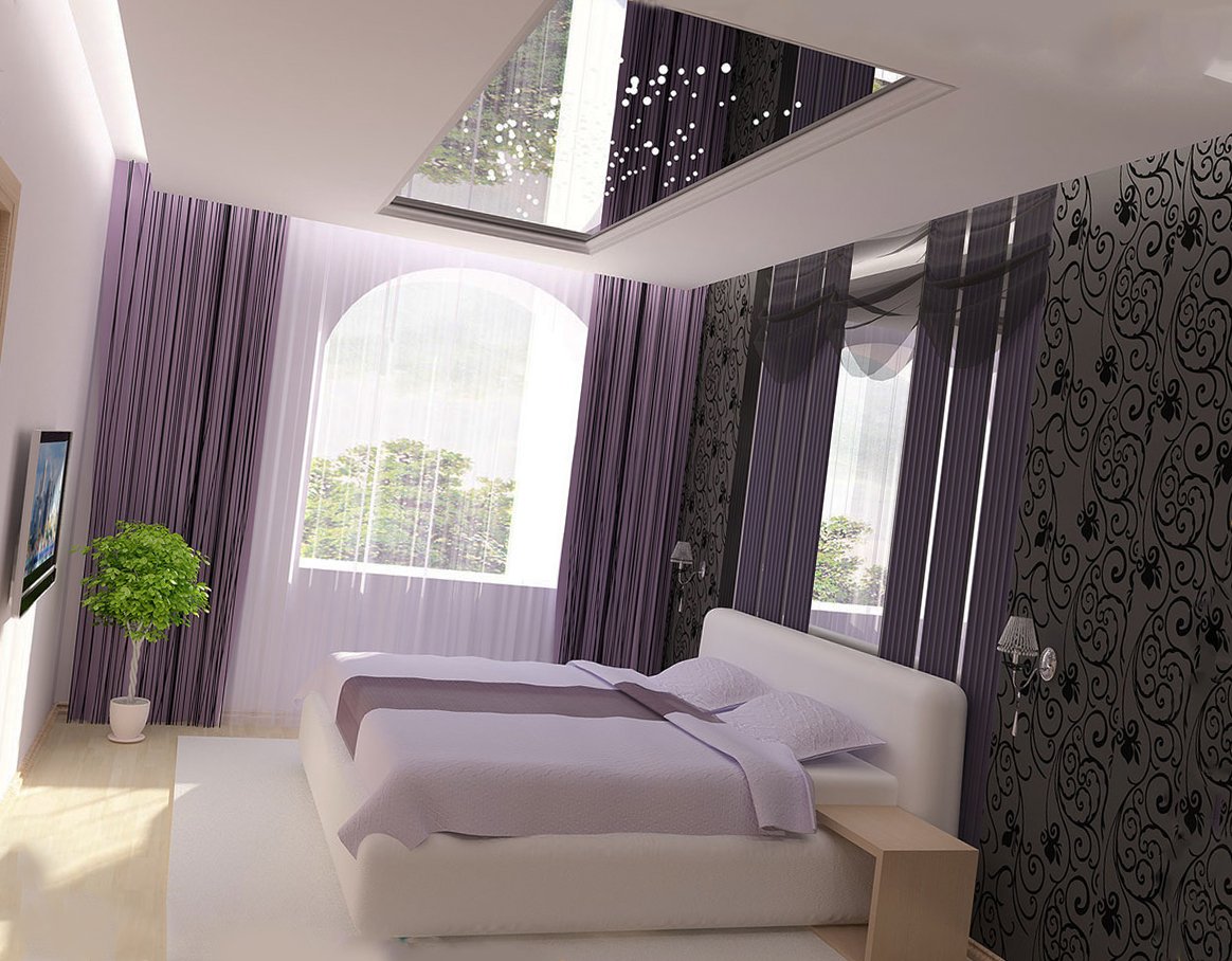 Фиолетовый цвет в интерьере спальни