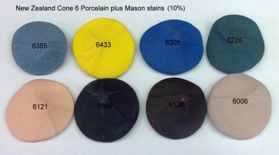 Multi-colored porcelain chips (blue, yellow, green, brown, black, pink)