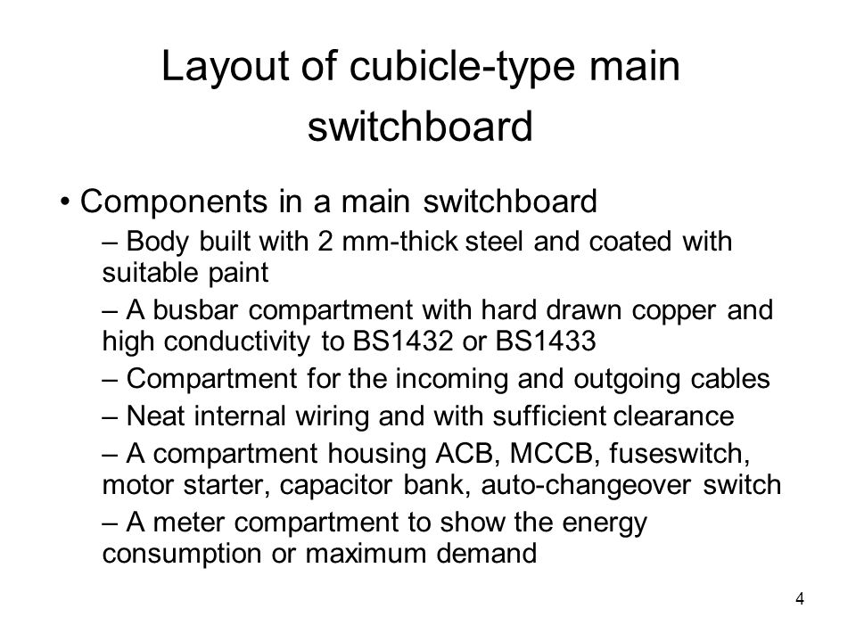 Layout of cubicle-type main switchboard