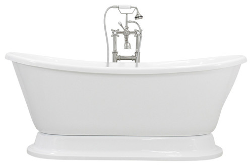 Isabetta White French Bateau Pedestal Bathtub, 67" Length