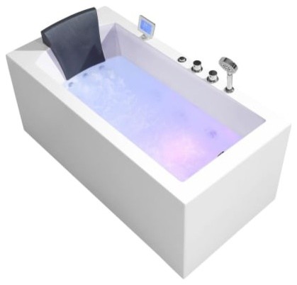 Platinum 59" Acrylic Right Drain Rectangular Alcove Whirlpool Bathtub, White