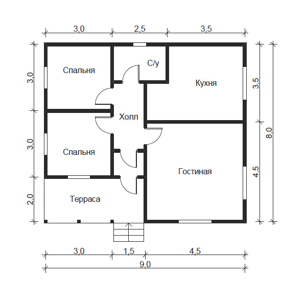 Проект дома 8 на 8 один этаж
