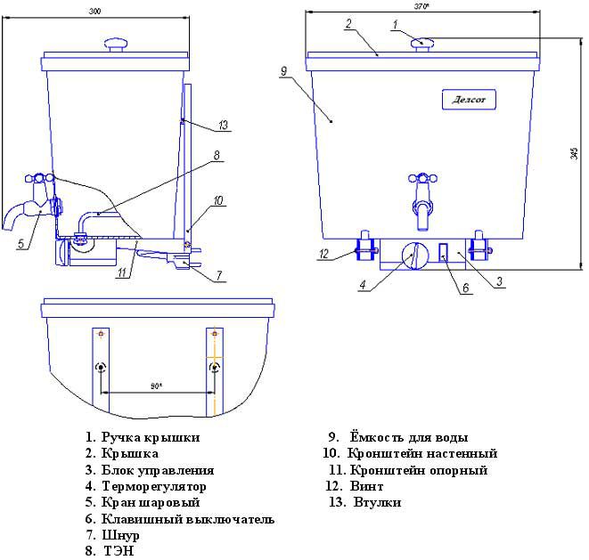 Устройство и установка наливного электрического водонагревателя