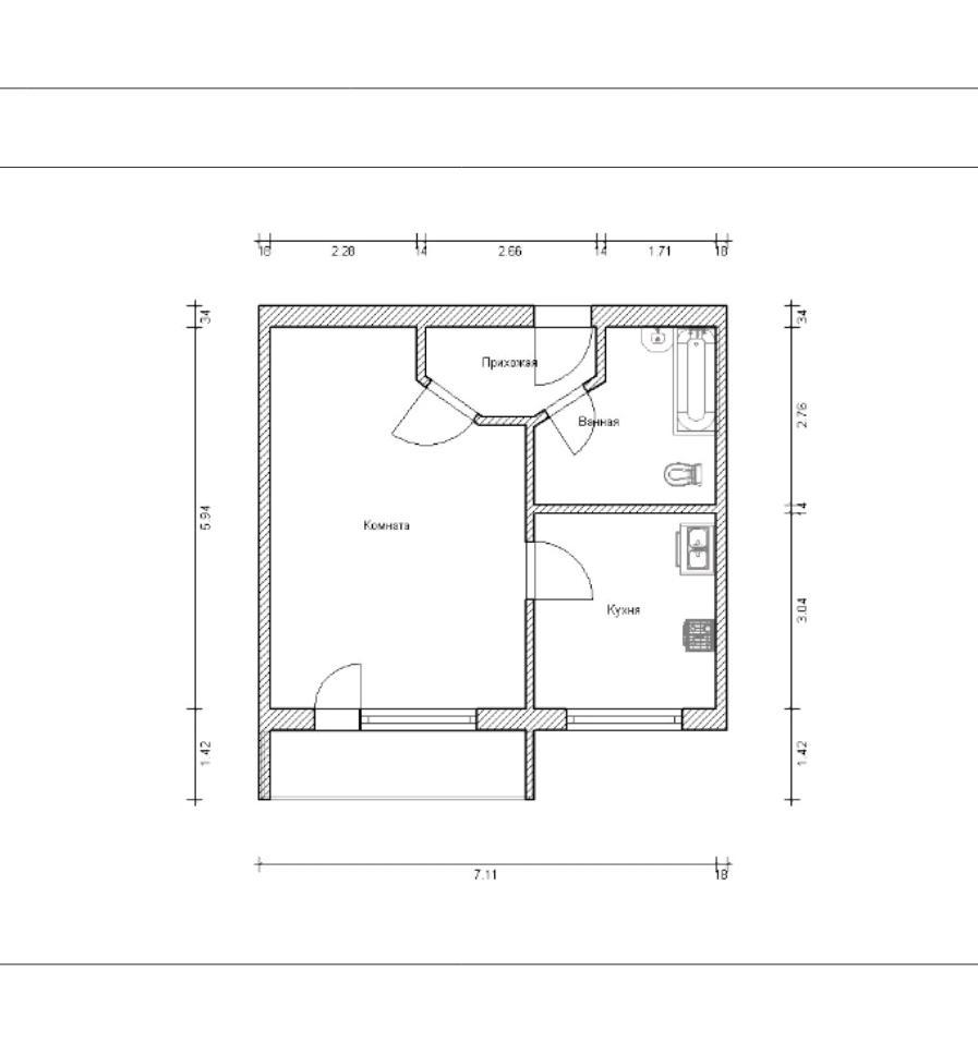 План однокомнатной квартиры черчение