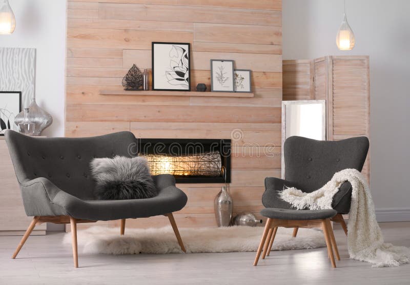 Cozy living room interior with comfortable furniture stock photography