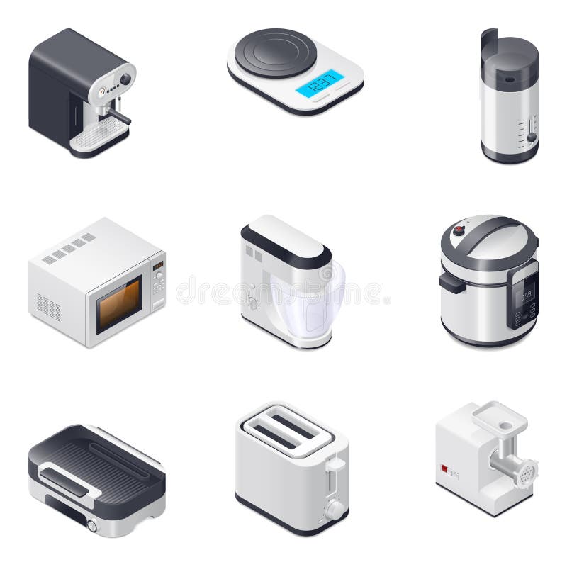 Household appliances detailed isometric icons set, part 2 stock illustration