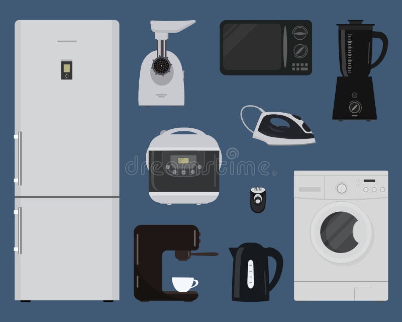 Household electrical appliances on a blue background royalty free illustration