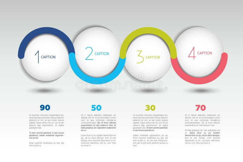 Infographic vector option banner with 4 steps. Color spheres, balls, bubbles. stock illustration