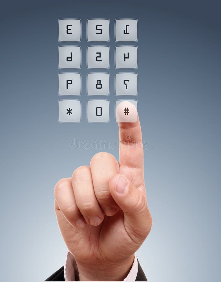 Male hand dial the number. stock image