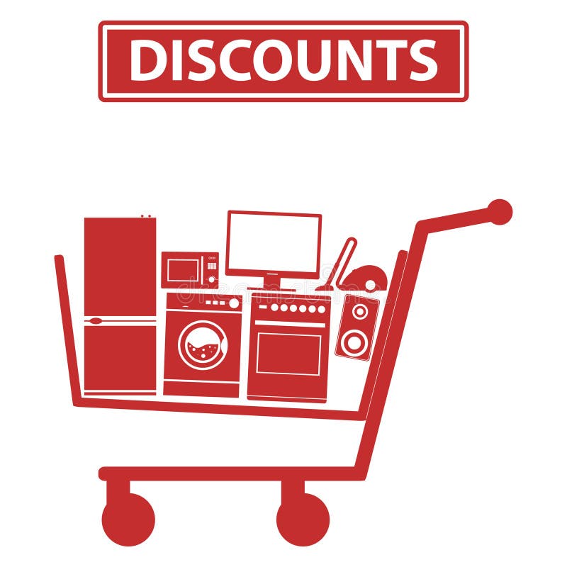 Mobile shopping trolley, icon mobile trolley with household appliances royalty free illustration