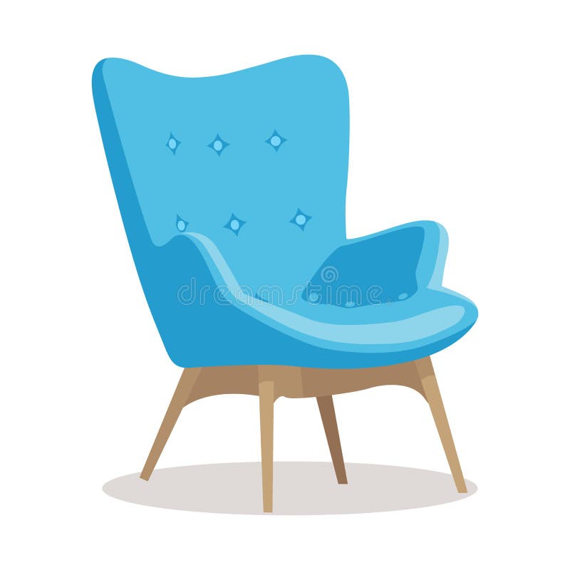 Modern blue soft armchair with upholstery - interior design element isolated on white background. stock illustration