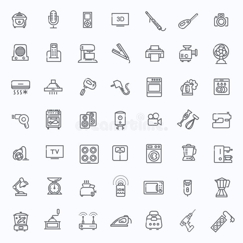 Outline icon collection - household appliances royalty free illustration