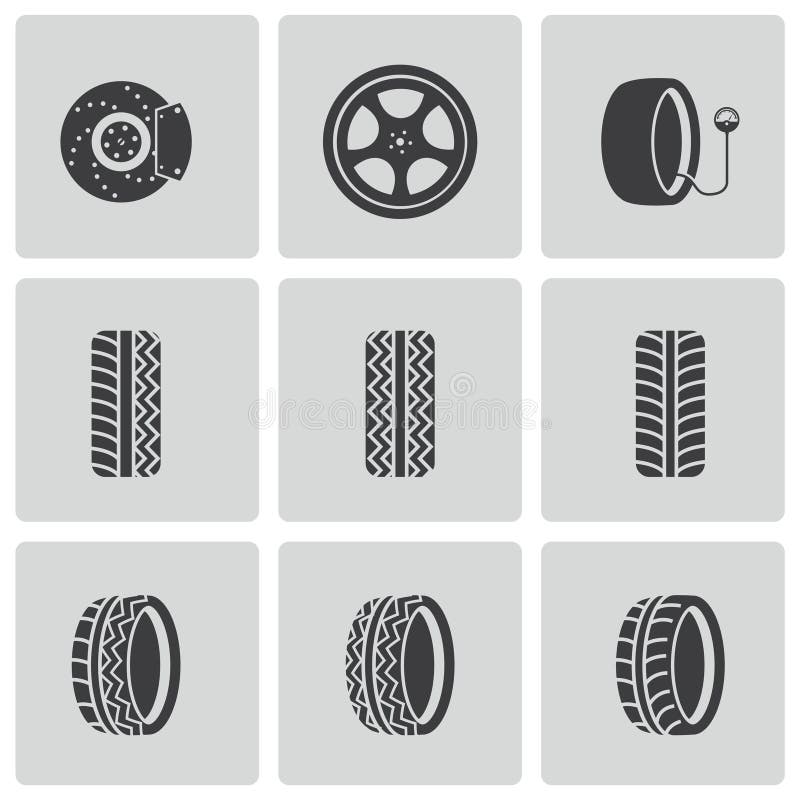 Vector black tire icons set royalty free illustration