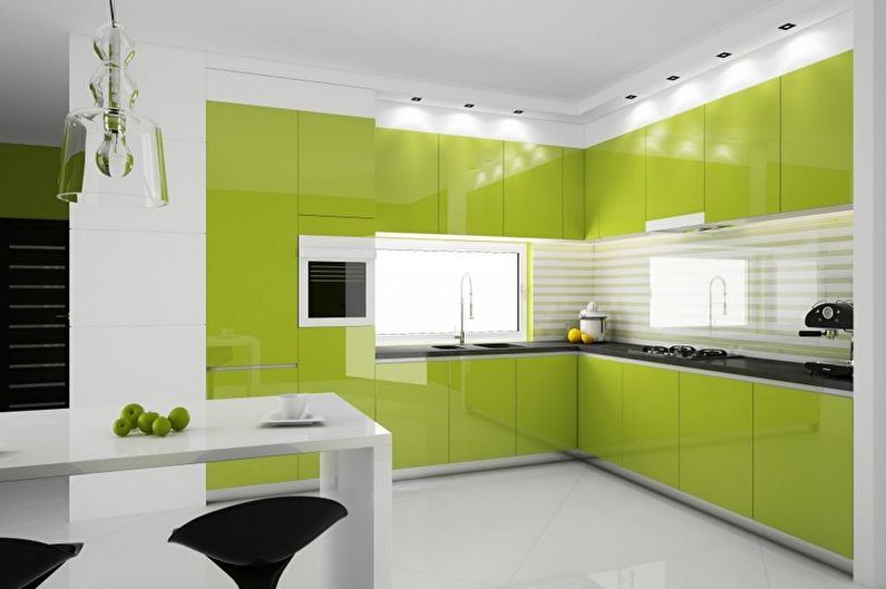 Дизайн зеленой кухни - Отделка потолка