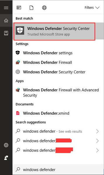 search windows defender