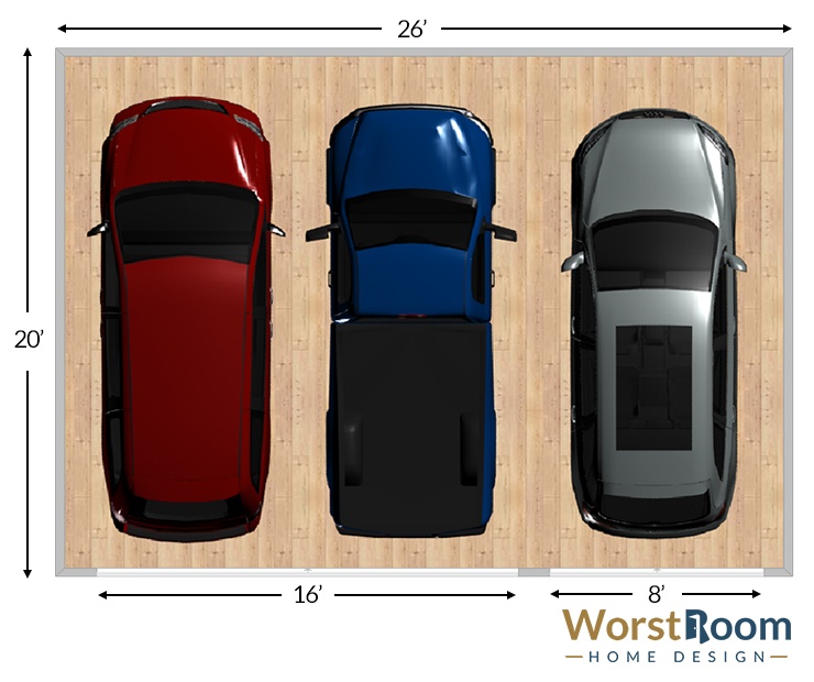 three car garage dimensions