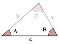 Triangle Diagram for Angle-Side-Angle with Angles A, B and C and sides opposite those angles a, b and c respectively