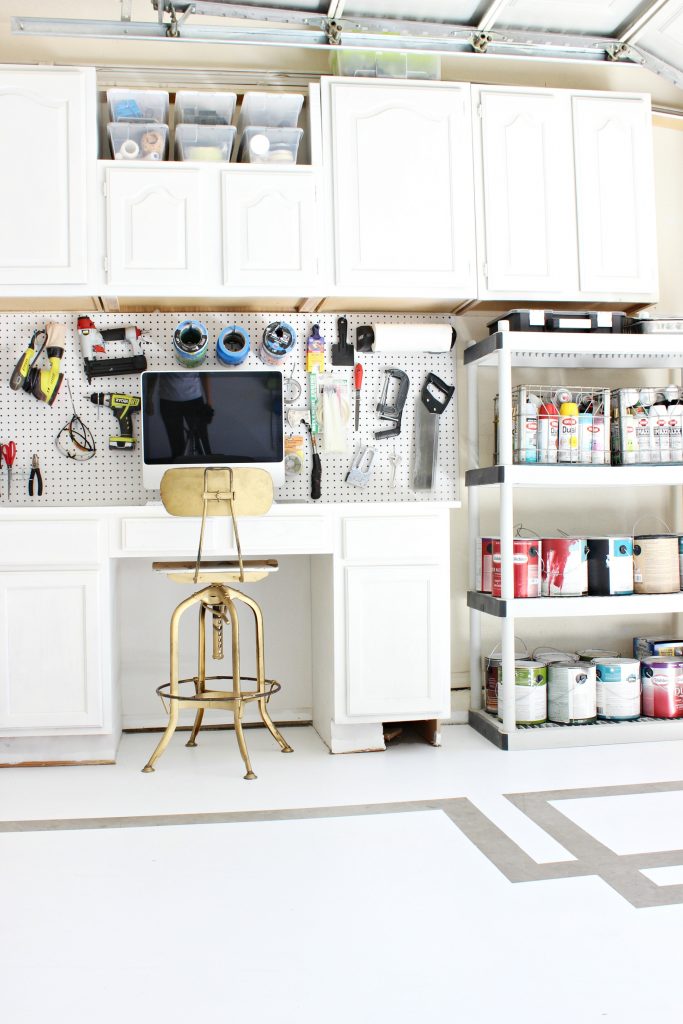 Organized Garage with concrete floor paint