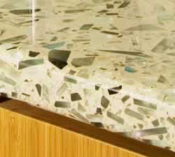 Light colored recycled glass countertop