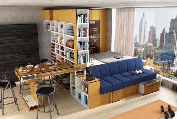 Модульная мебель в интерьере однокомнатной квартиры