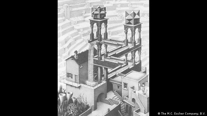 A sketch of a tall building that appears like a maze (The M.C. Escher Company, B.V.)