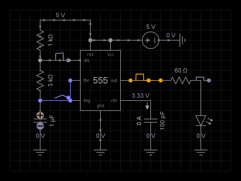 555 timer circuit embedded in everycircuit simulator
