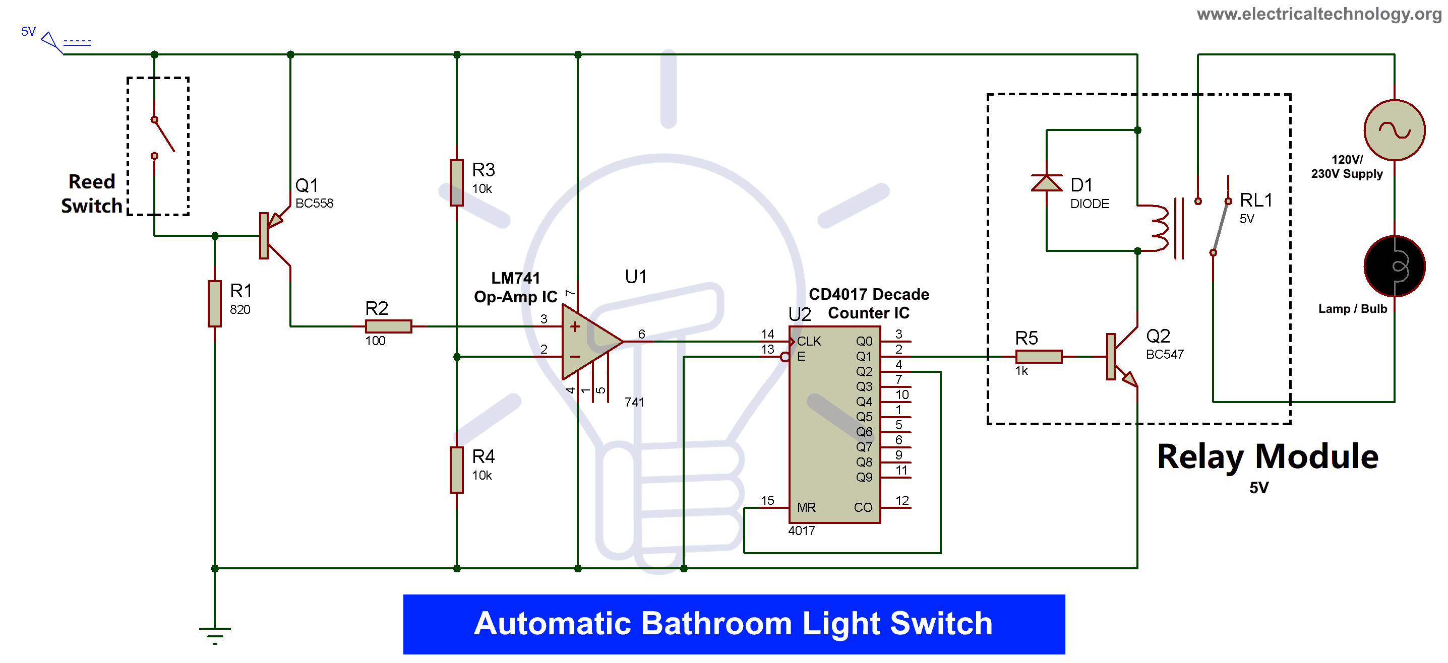 Automatic Bathroom Light Switch Circuit Diagram and Operation