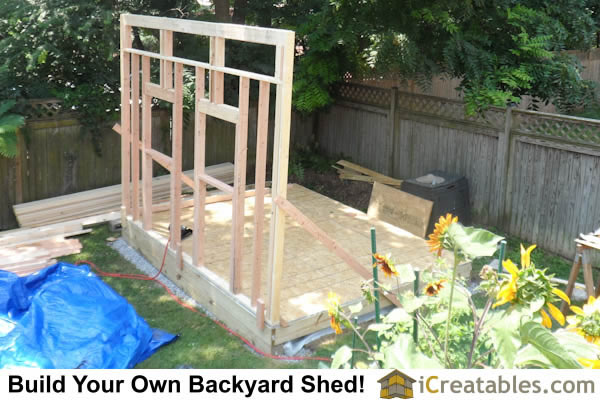 Standing framed wall framing for storage shed