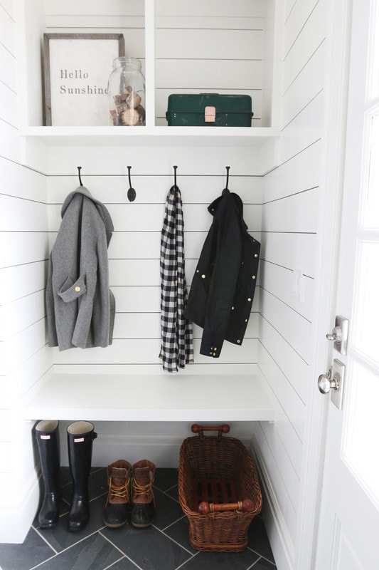 Mudroom Ideas: How to Design a Mudroom for Different Spaces Shiplap Mudroom Space