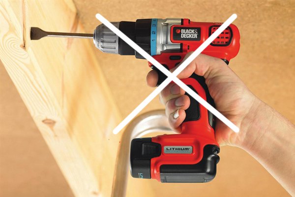 Cordless drill driver with blue cross through it