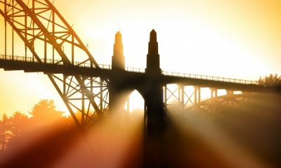 мост солнечные лучи туман лучи
